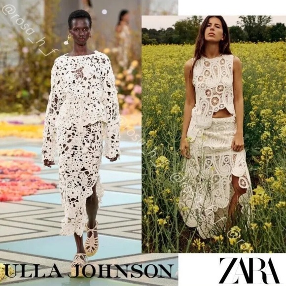 NEW ZARA COTTON ASYMMETRIC CROCHET STRAW SKIRT SZ S REF 2712/012 - Picture 4 of 16